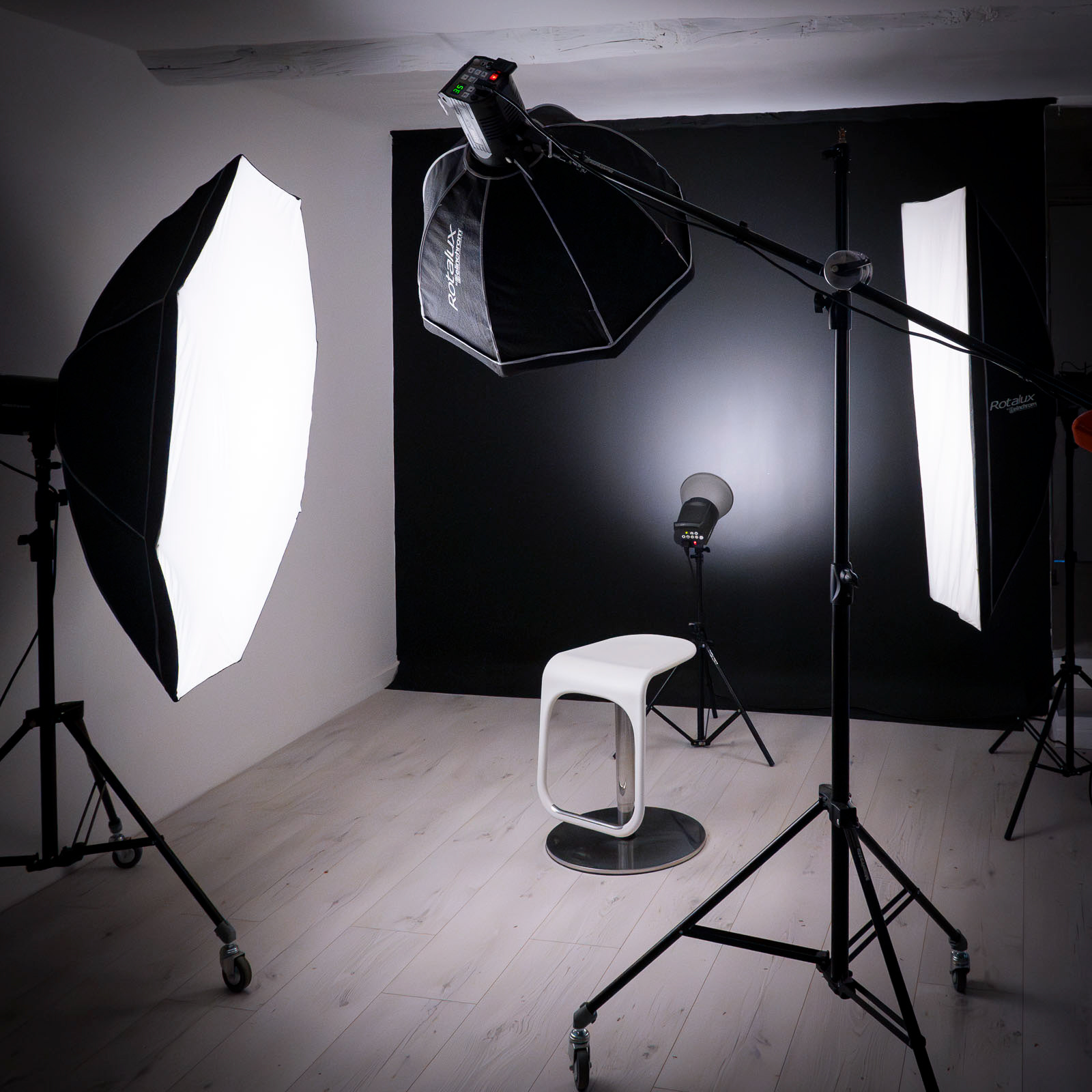 Le studio avec ses éclairages flash de studio