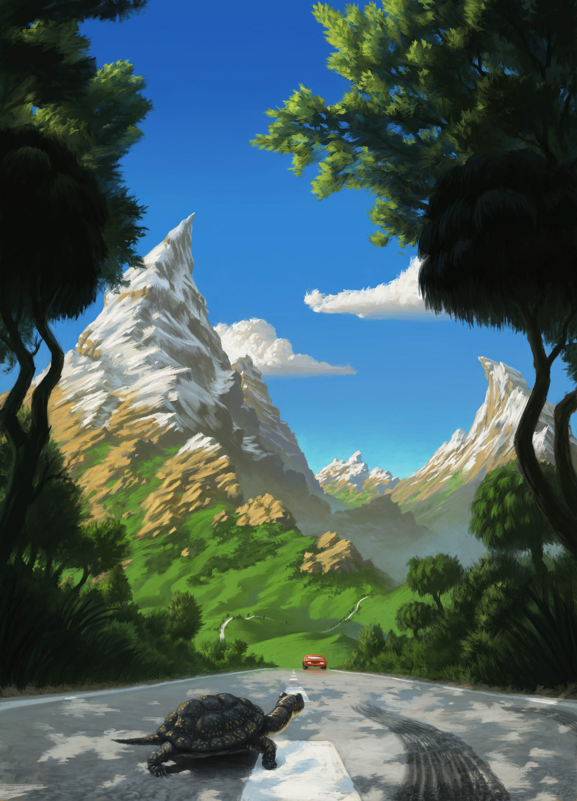 Bergige Landschaft mit Schildkröte