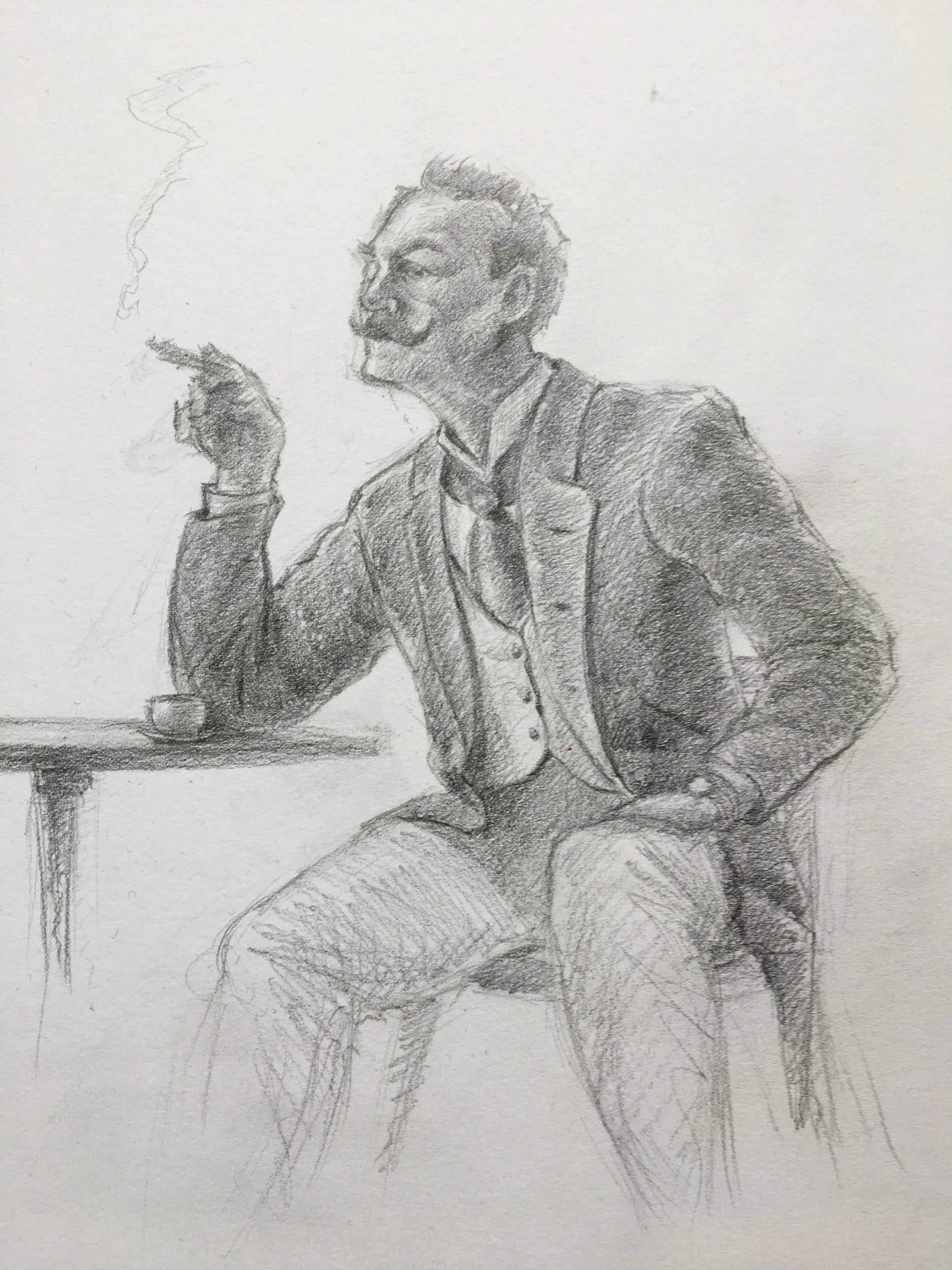 Professor im Café 19. Jahrhundert Zeichnung