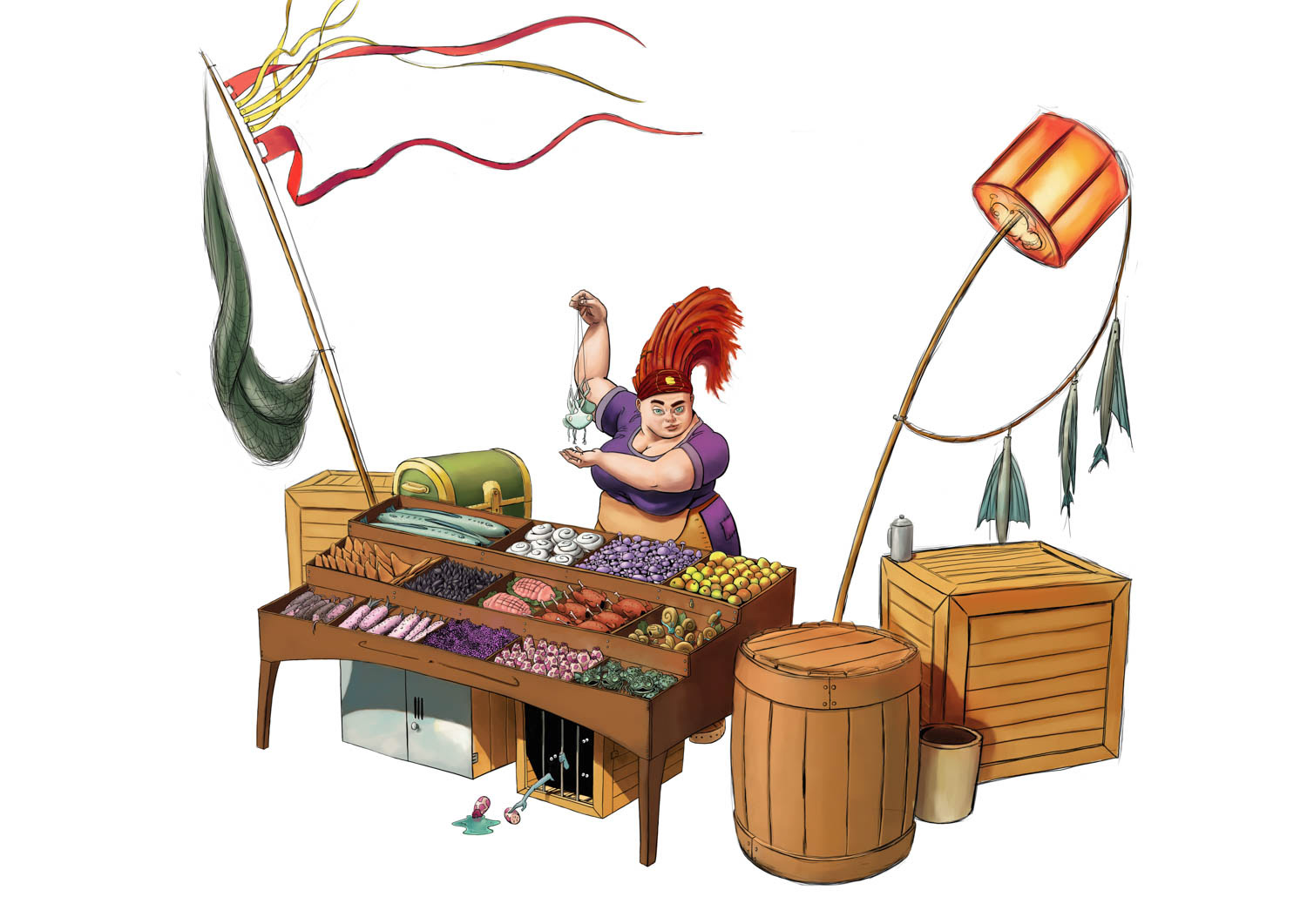Marktstand am Markt der Winde Konzeptillustration