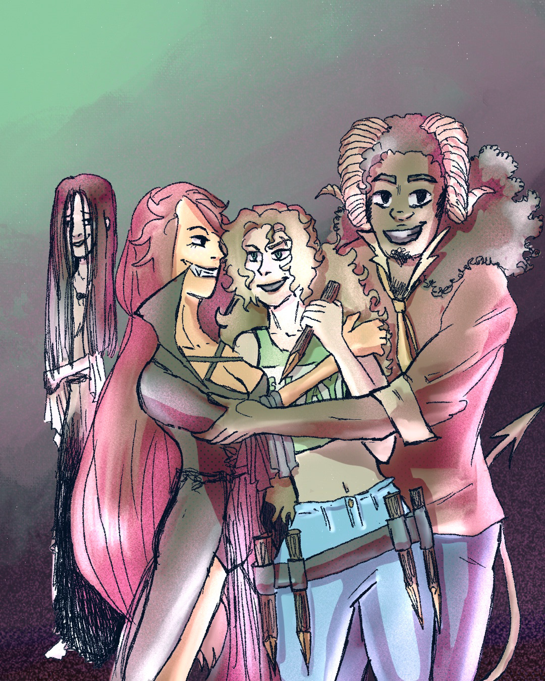 The cast in their halloween costumes