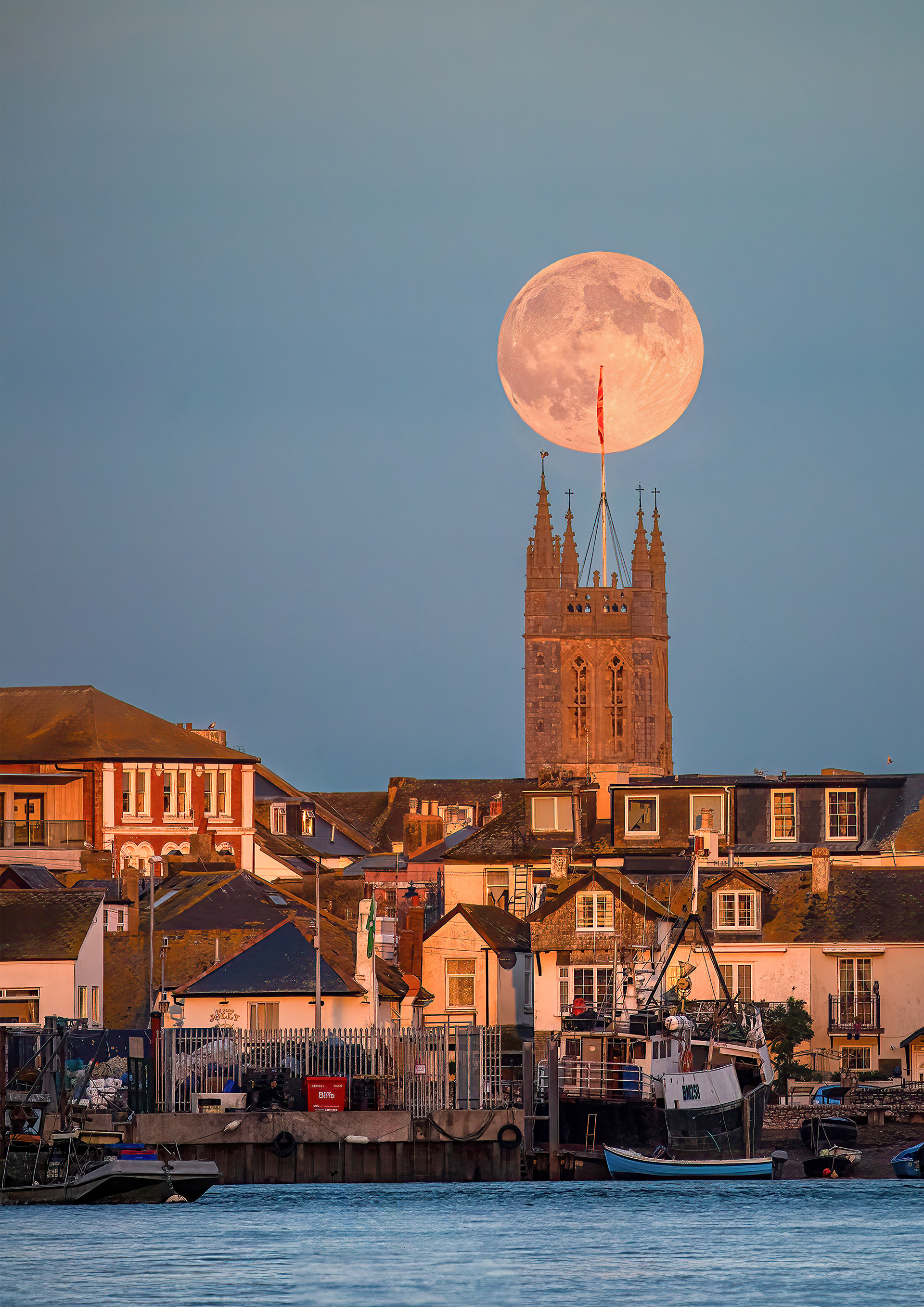 15 Nov 24 Supermoon (4) Over St Michael's Church, Teignmouth