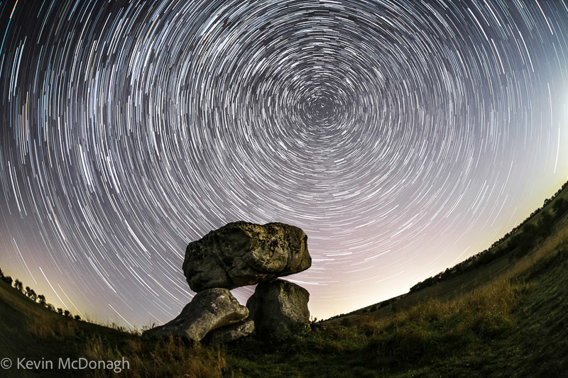 Star trail over the Devils Den, Wiltshire