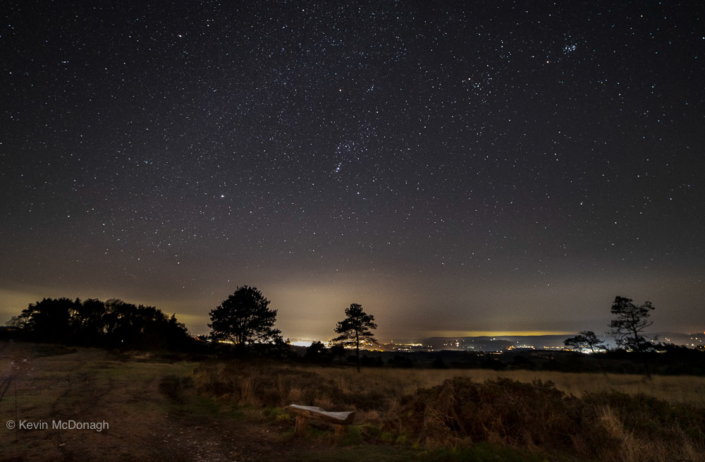 Orion, Mars and the Pleiades overlooking Torquay in the distance