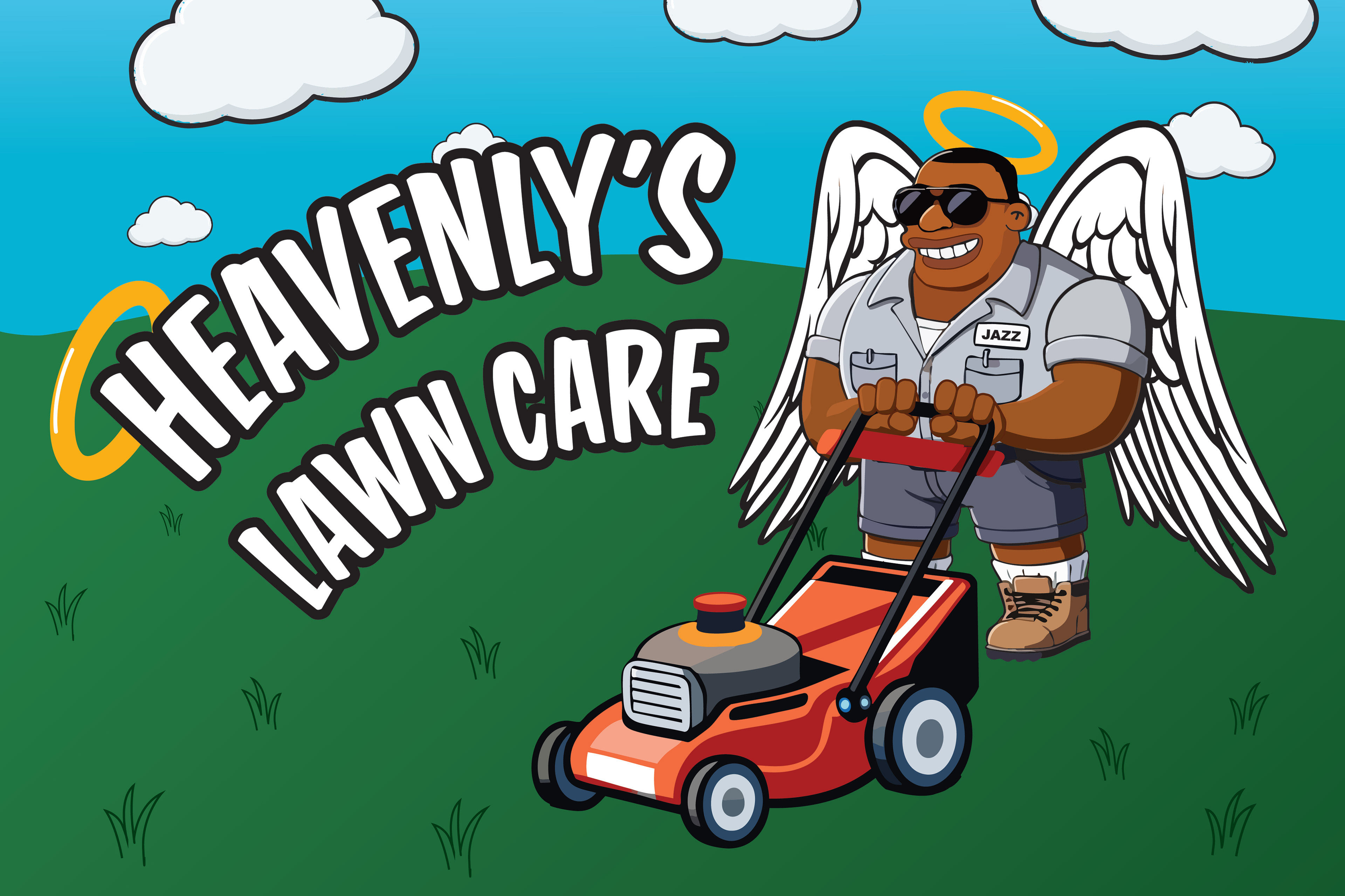 Heavenly's Lawn Care Final Logo Design with Background Graphic
