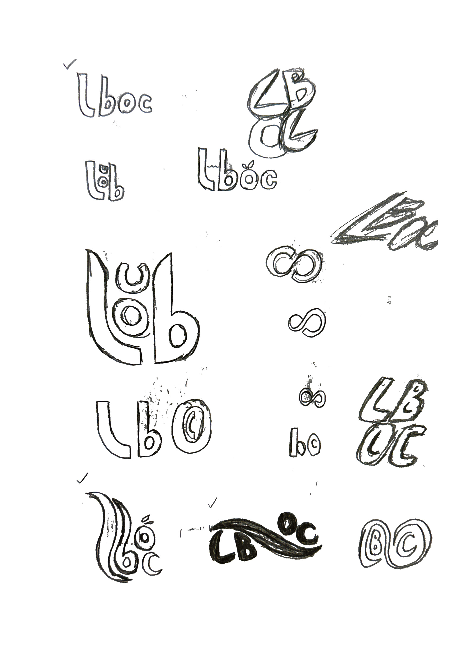 LBOC Logo Sketches Page 1 (Check marks indicate which logos the client chose to develop further)