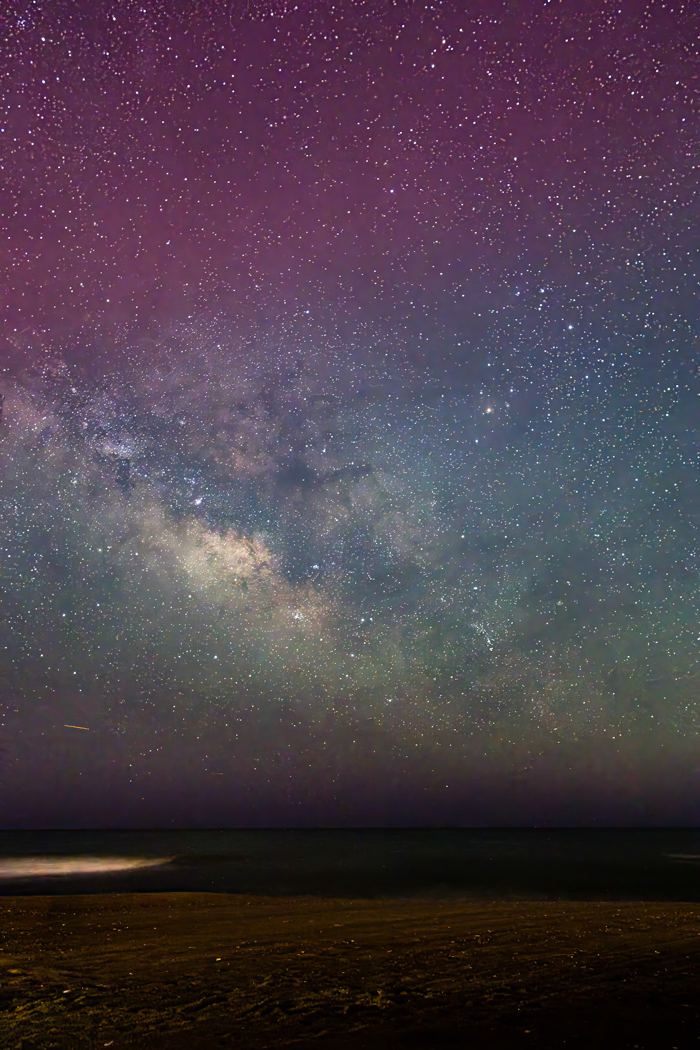 Northern Lights with Milky Way over Ocean 3, Portrait, Ocean Isle Beach