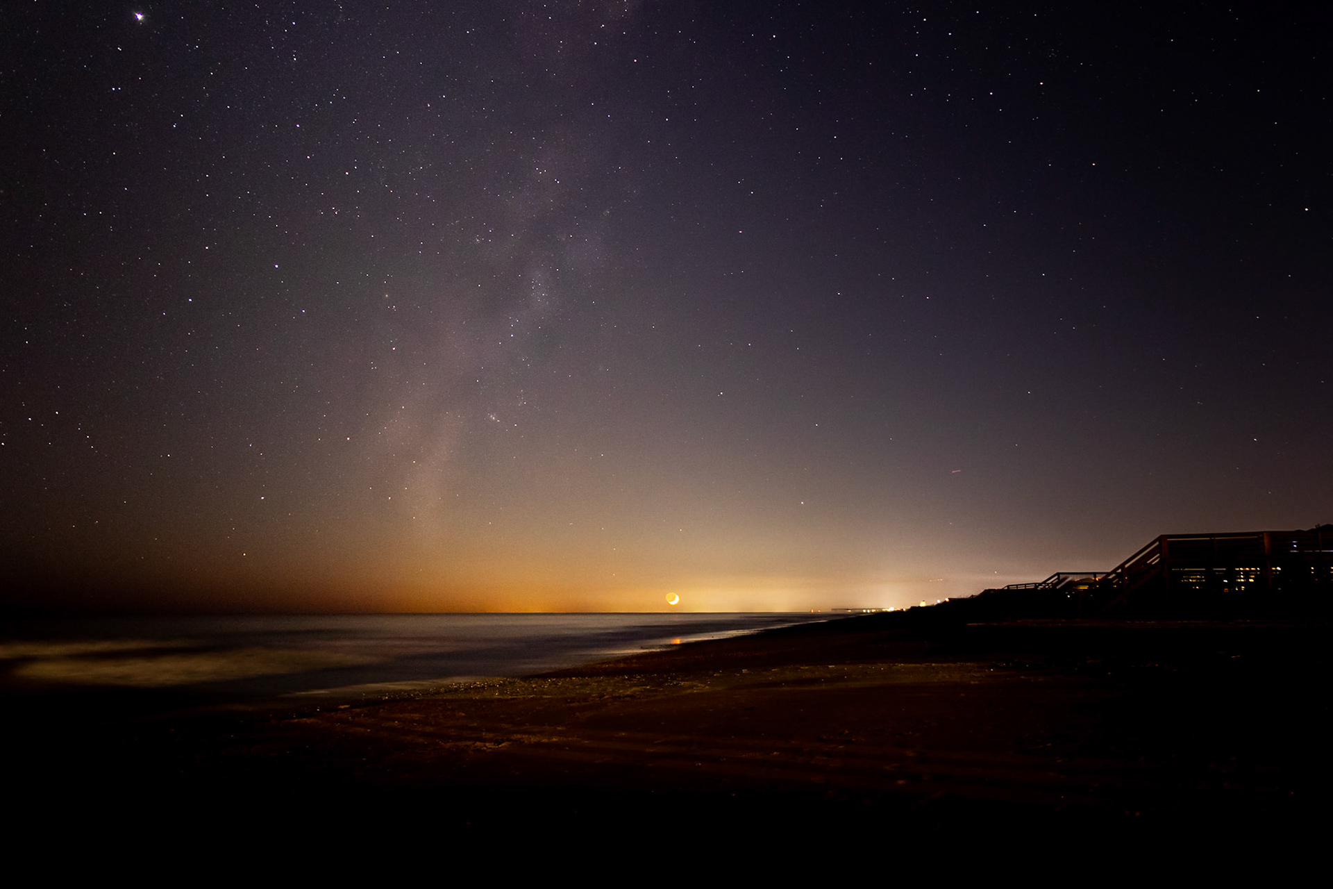 Milky Way over setting crescent moon, OIB
