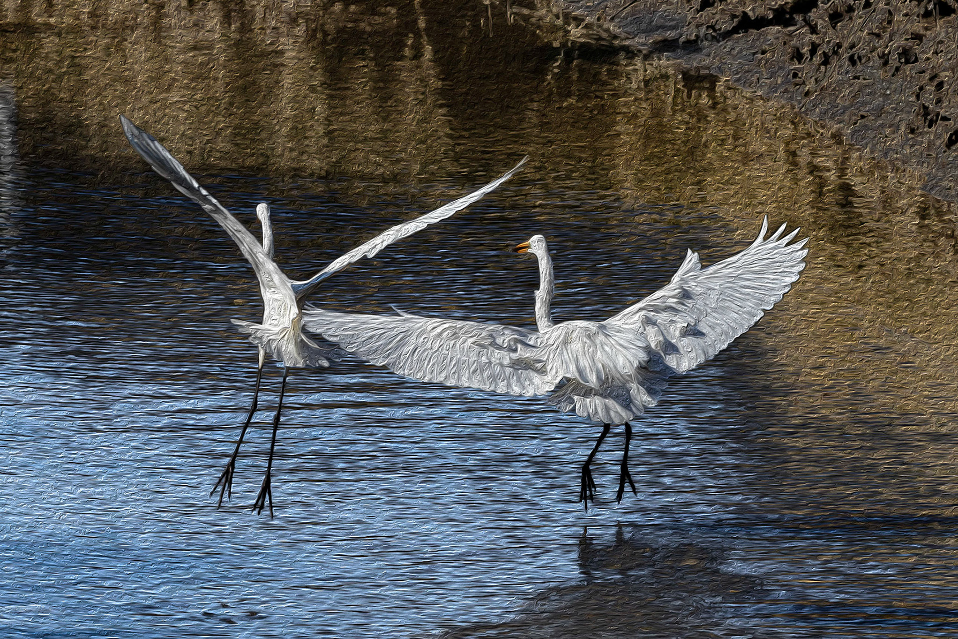 Oil painting 21, great egret, Vereen Gardens, Little River, SC