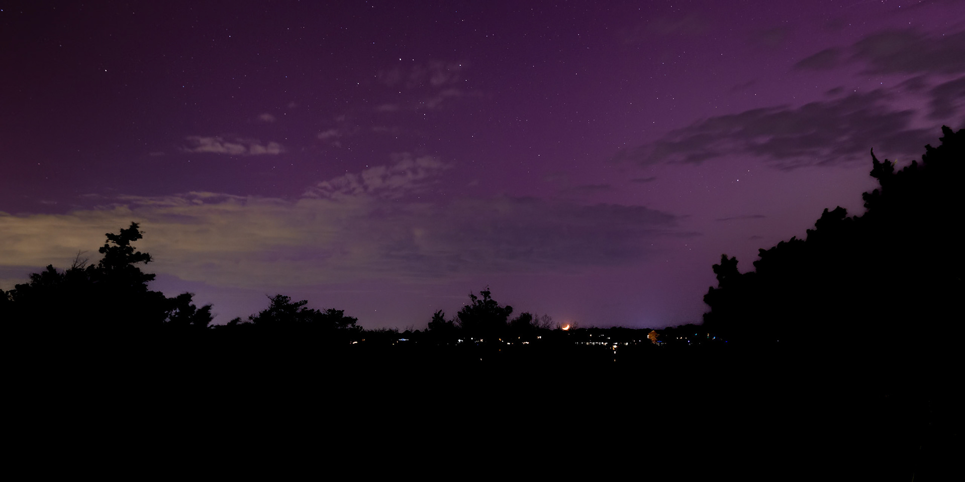 Northern Lights with setting moon 5, Ocean Isle Beach Ferry Landing park area