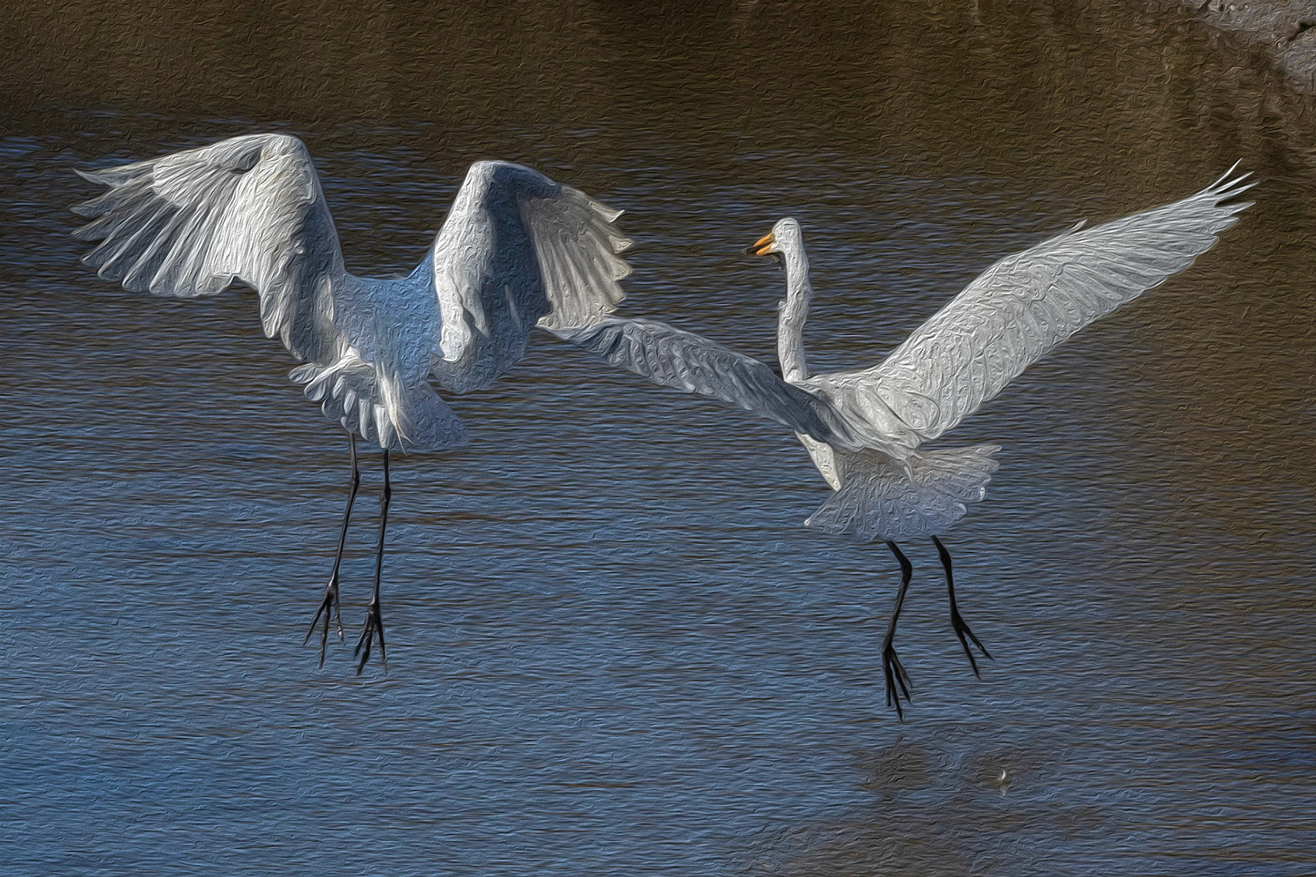 Oil painting 20, great egret, Vereen Gardens, Little River, SC