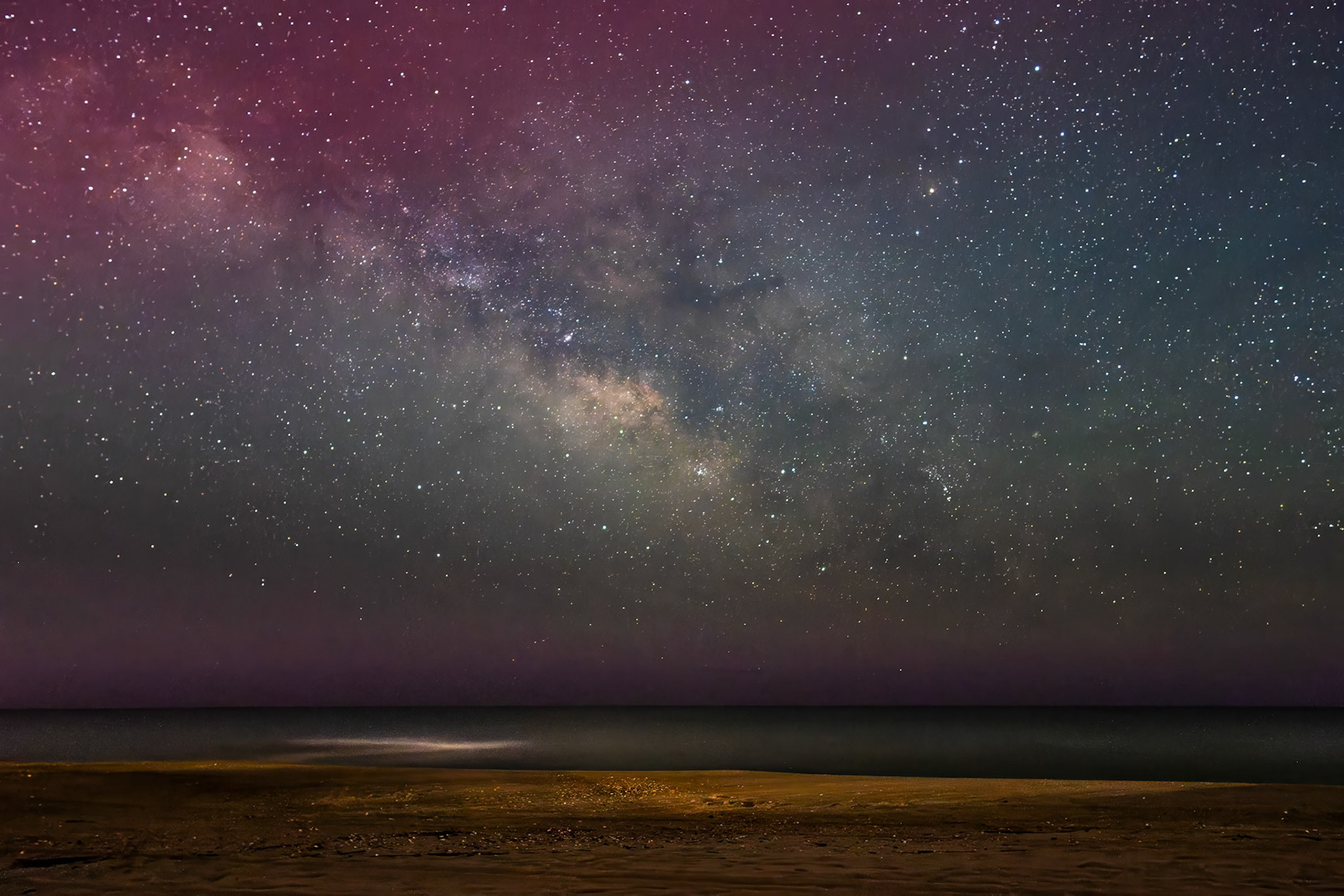 Northern Lights with Milky Way over Ocean 1, Landscape, Ocean Isle Beach