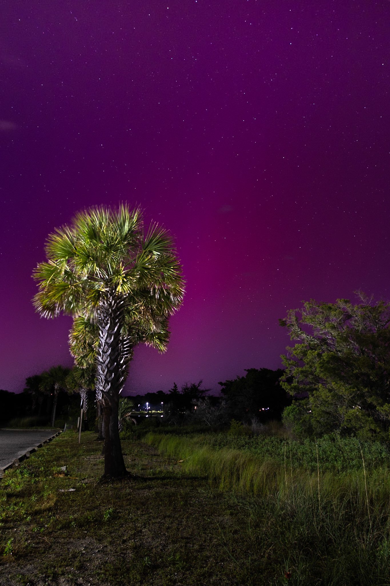 Northern Lights with setting moon 6, Ocean Isle Beach Ferry Landing park area