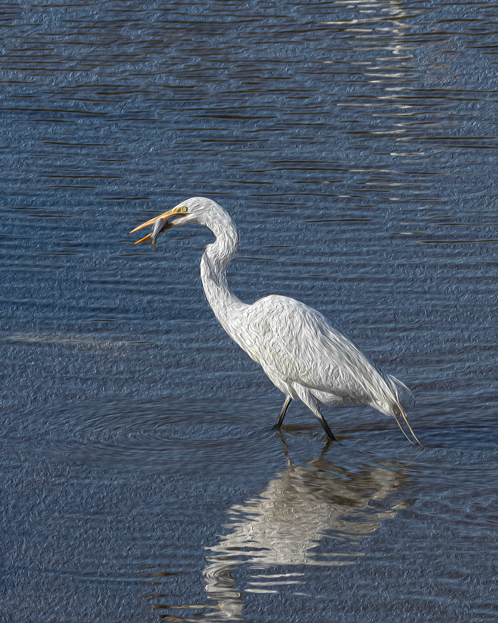 Oil painting 18, great egret, Vereen Gardens, Little River, SC