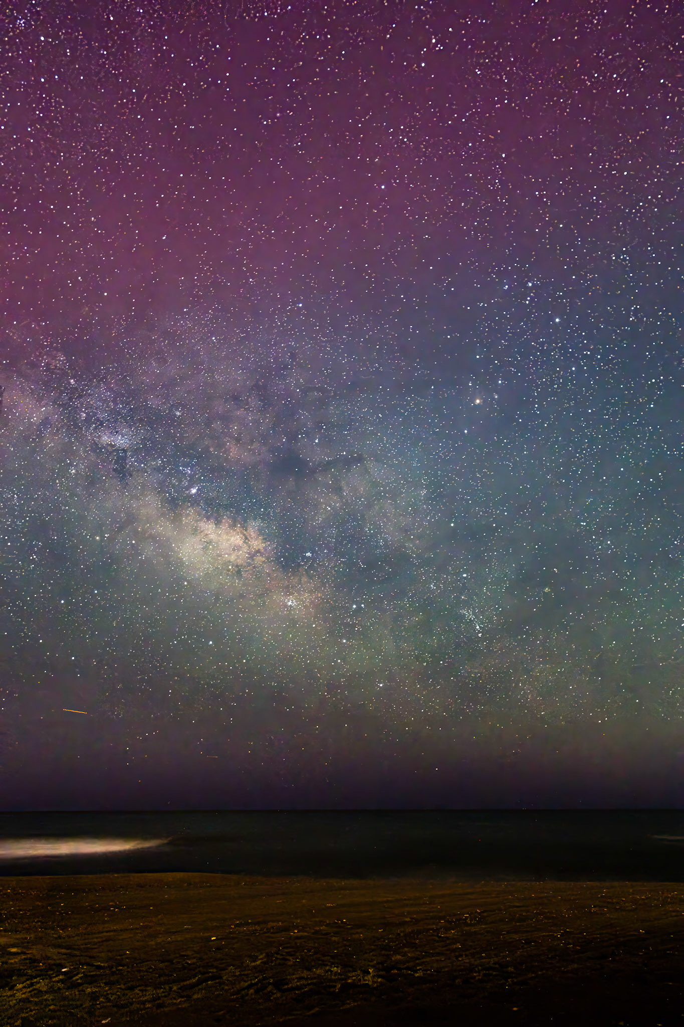 Northern Lights with Milky Way over Ocean 3, Portrait, Ocean Isle Beach
