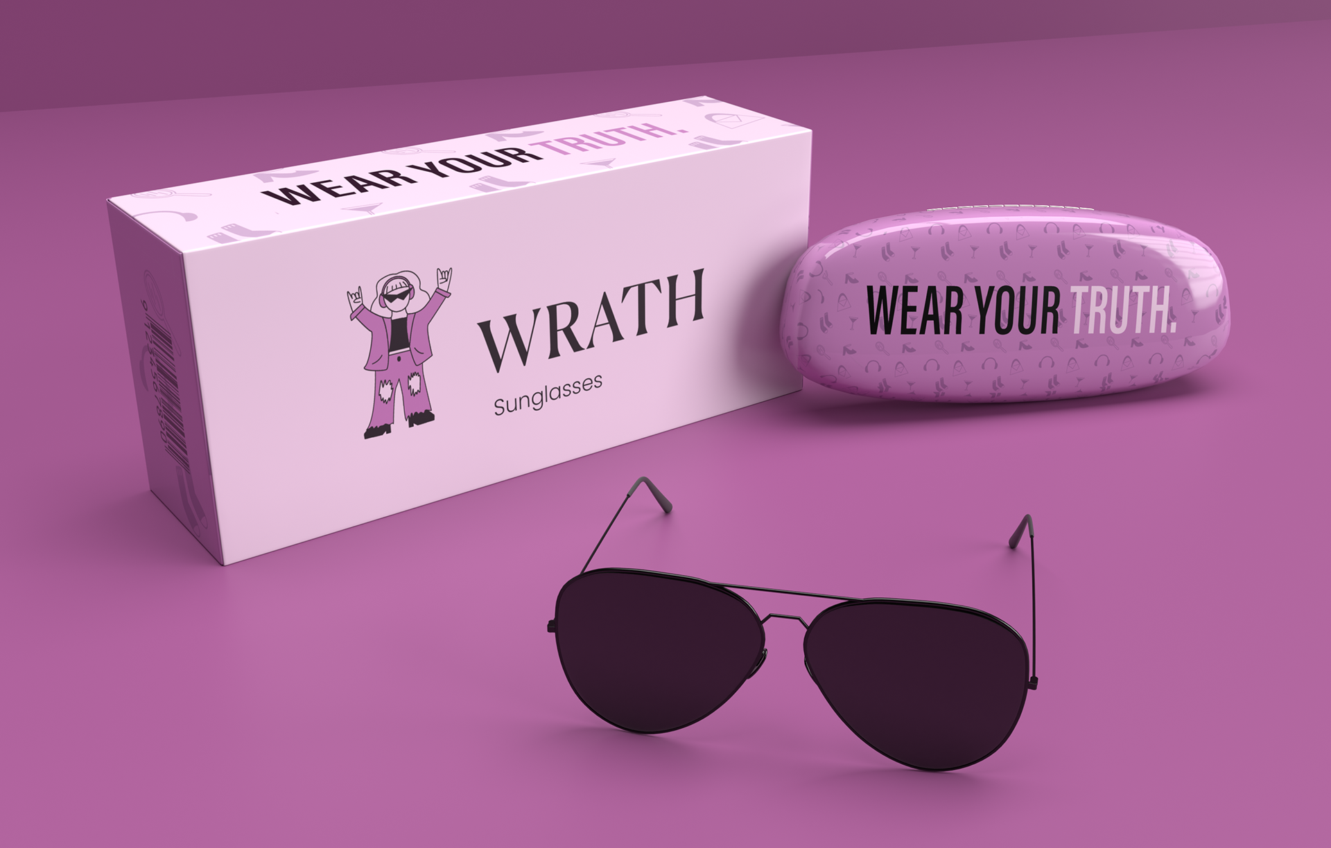 3D Mockup of Sunglasses Box and Case
