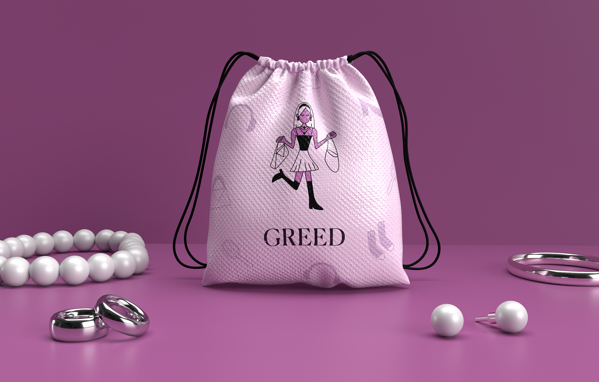 3D Mockup of Drawstring Bag