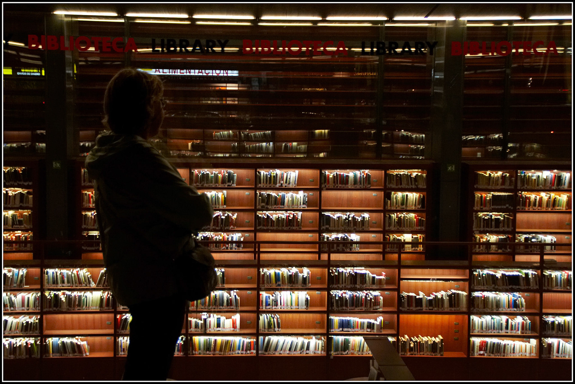 Isabel en la biblioteca del Museo de la Reina Sofía en la noche en blanco de Madrid. Ampliar