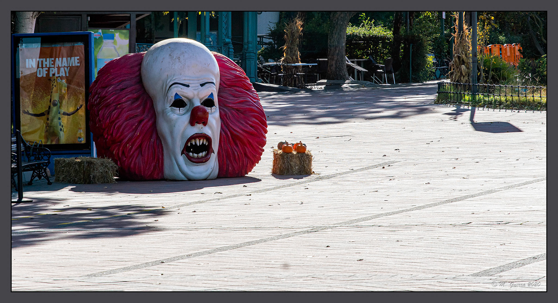 Cabeza de payaso en el parque de atracciones de la Casa de Campo