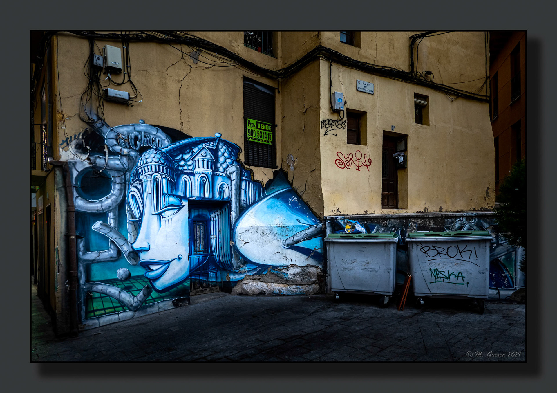 Pintada y cubos de basura en la calle del Riego en Zamora