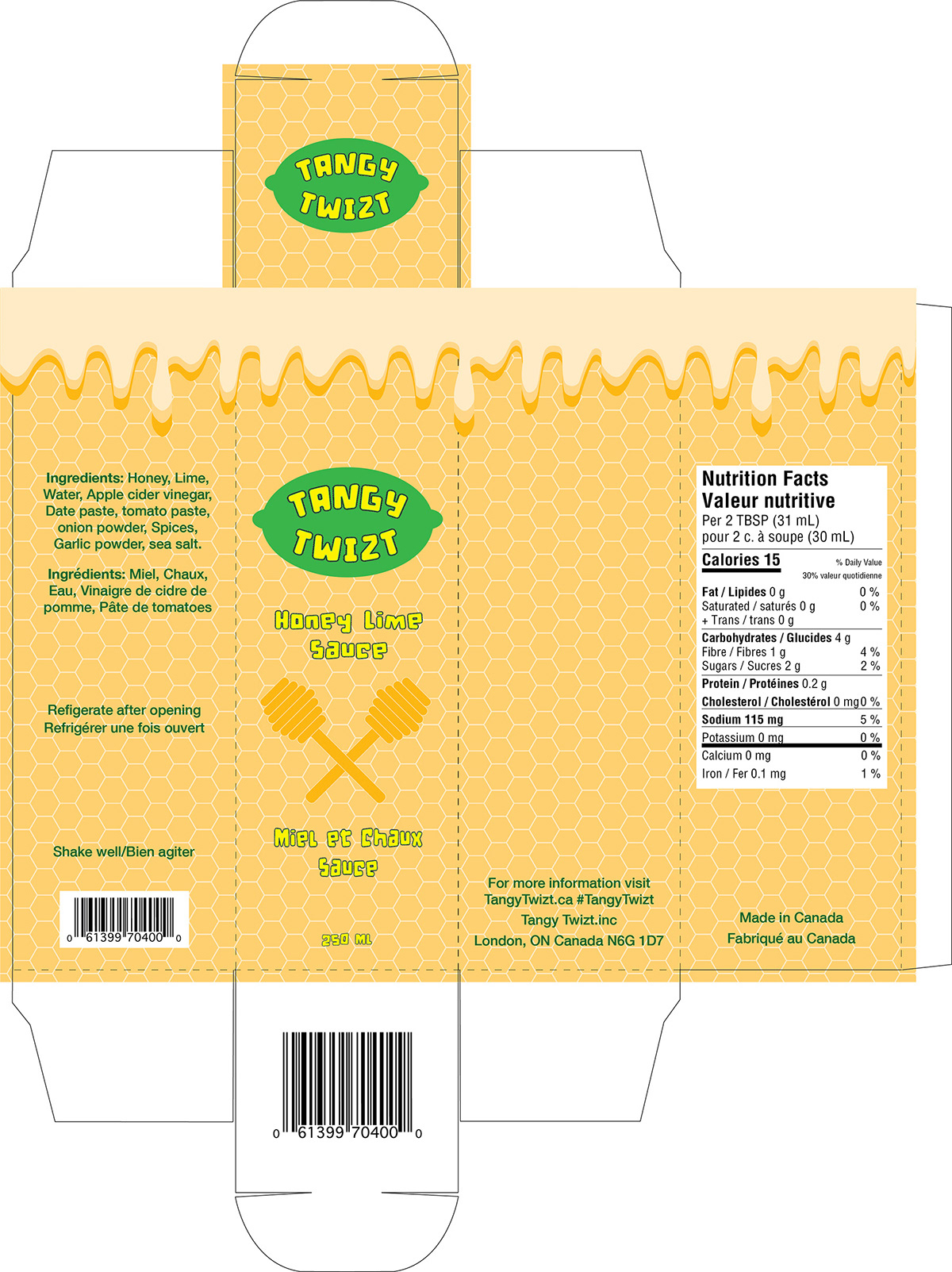 box label for Tangy Twist Honey Lime Sauce