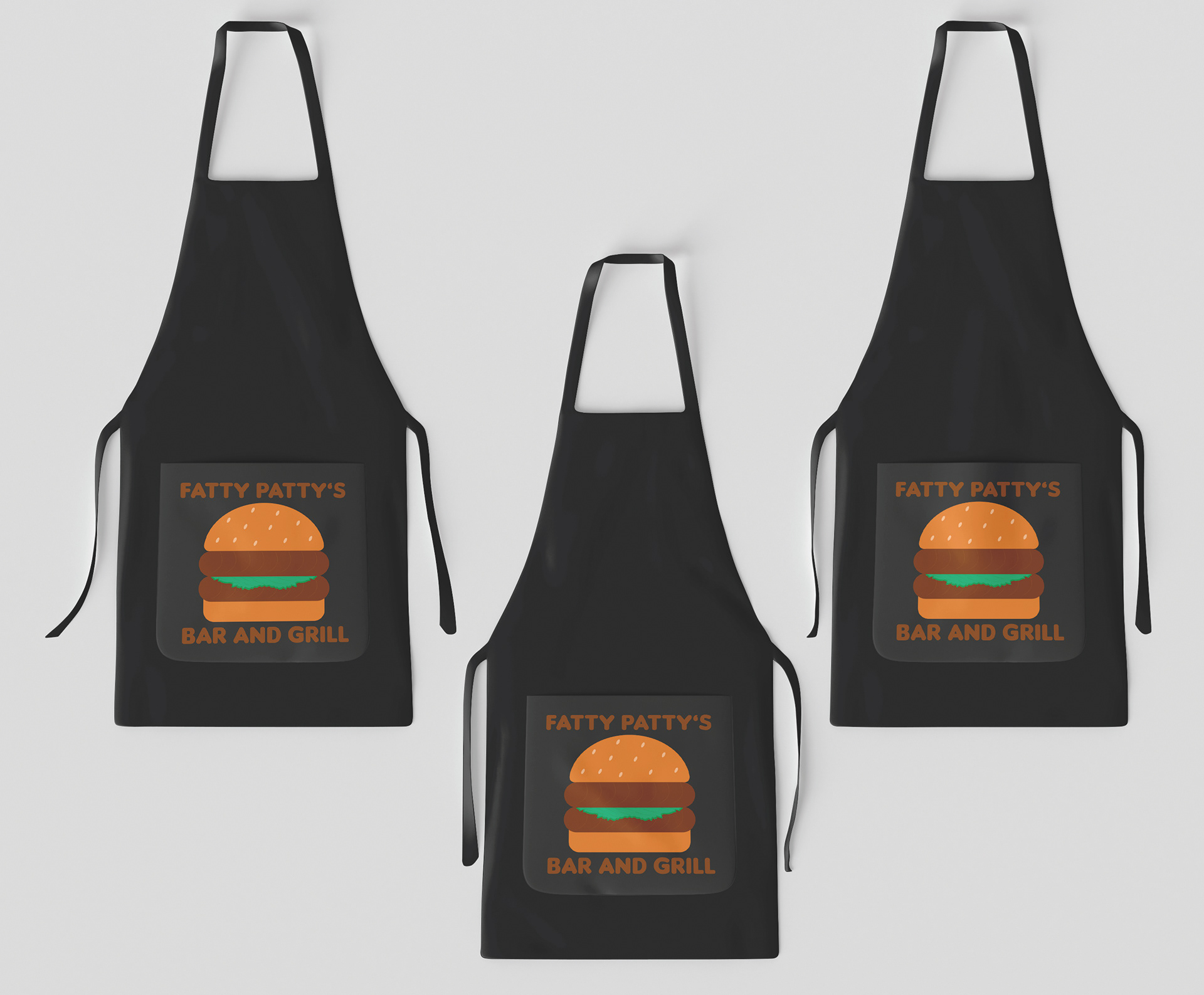 Aprons with the Fatty Patty's logo