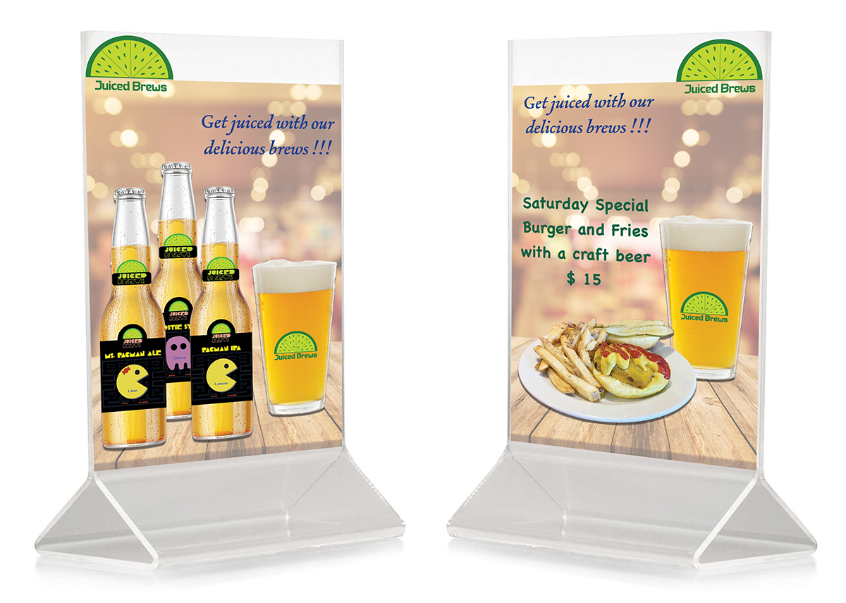Mock-up of the front and back of a table talker