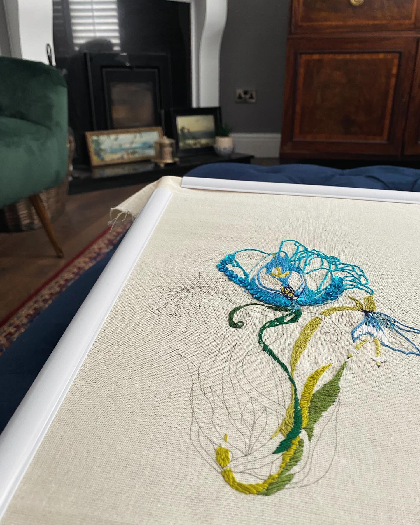 Sequins + hand embroidery floral piece