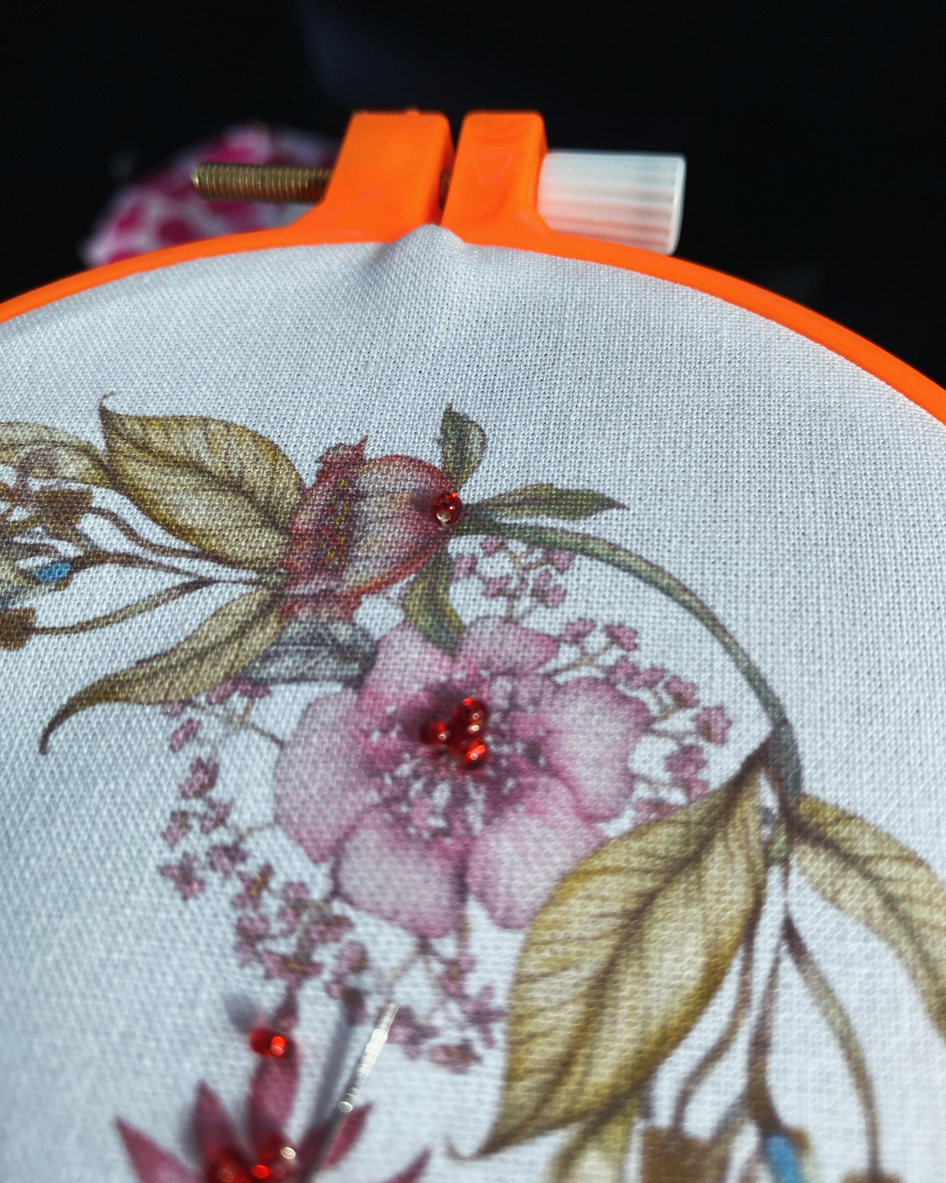 Beads sewn onto my illustration printed onto fabric