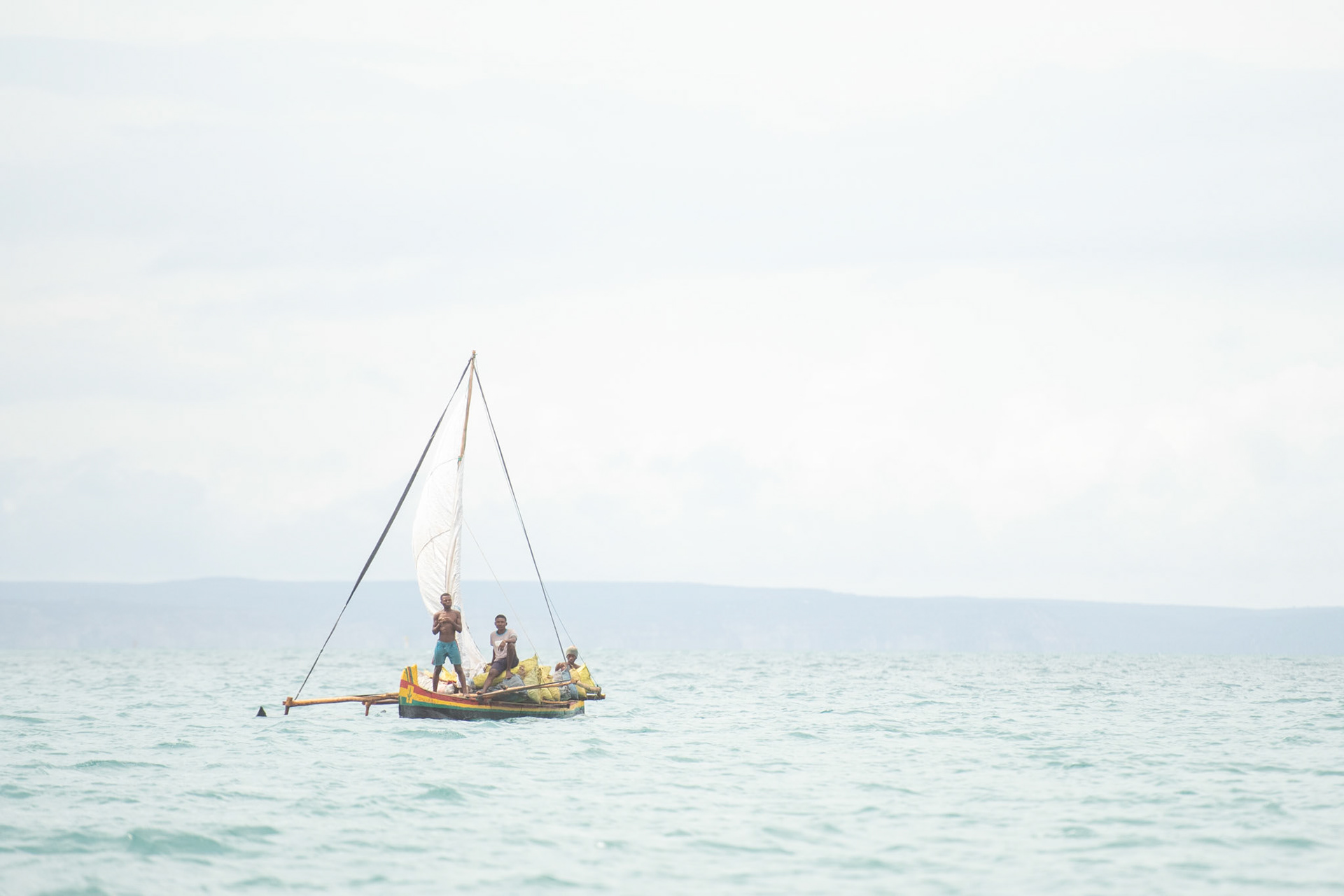 Traditional fishing boat known as a pirogue or lakana outrigger canoe