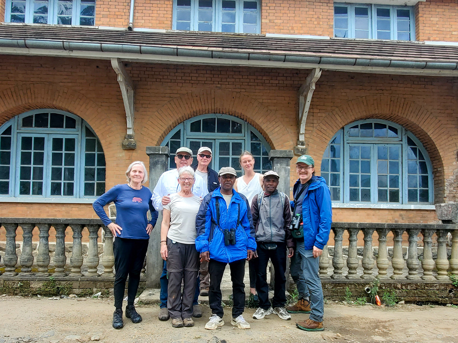 Our group with our super bird guide, Julian (front and center), and his brother, Marcelon (right, front and center) a hardworking tracker in front of Andasibe Train Station. Julian and Marcelon made for an excellent duo. Julian is a very knowledgable and passionate birder who loves to show his clients as many of Madagascar's birds as he can. They're both very hard workers and we were lucky to have them on this leg of our journey! 