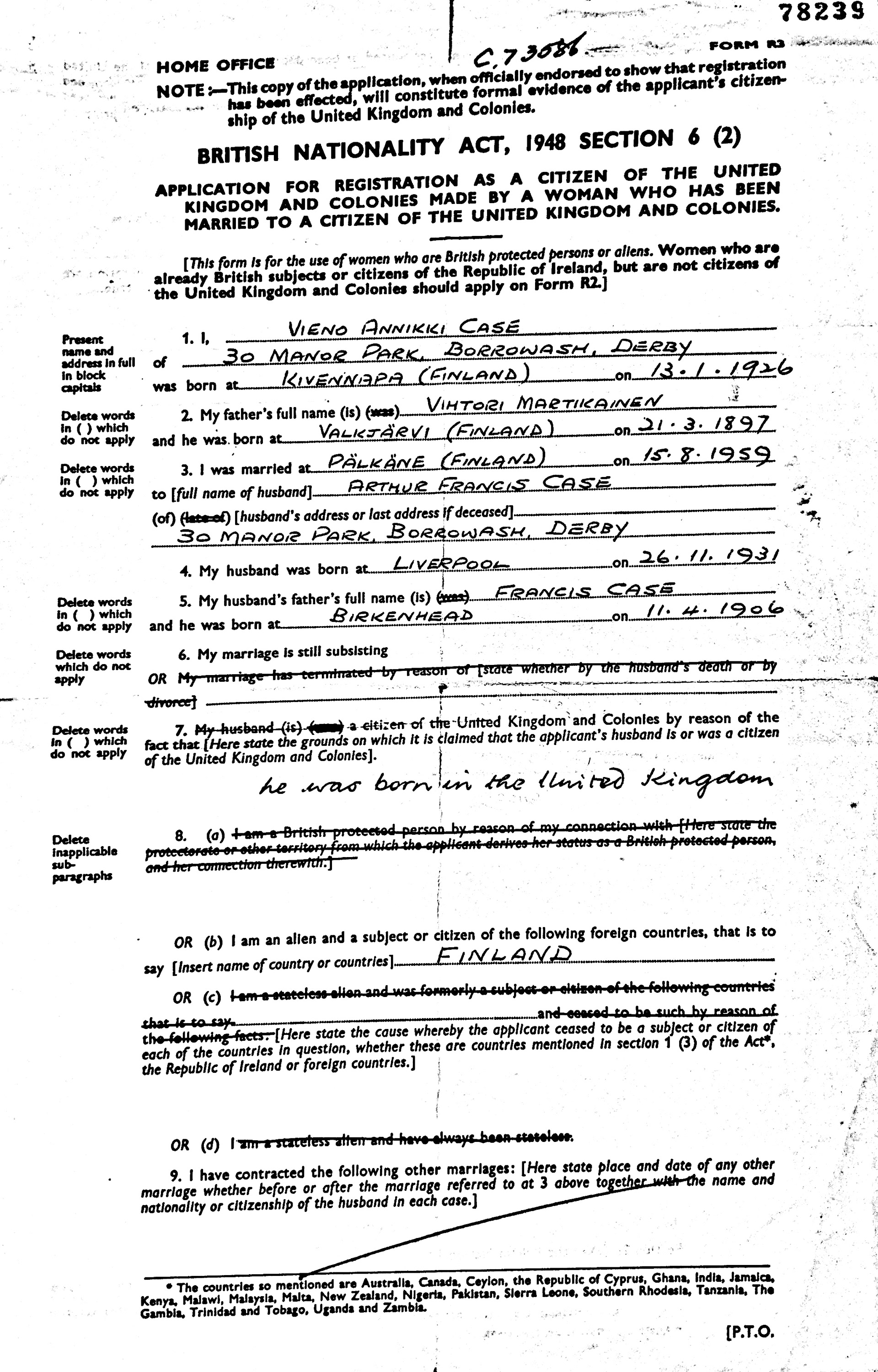 Citizenship Application, 1967