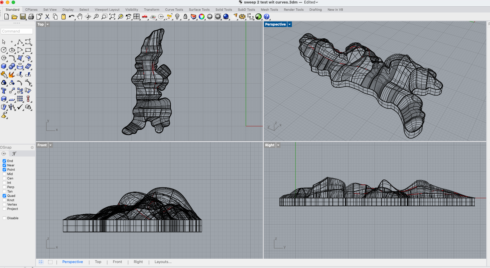 After using Sweep2 tool on each section