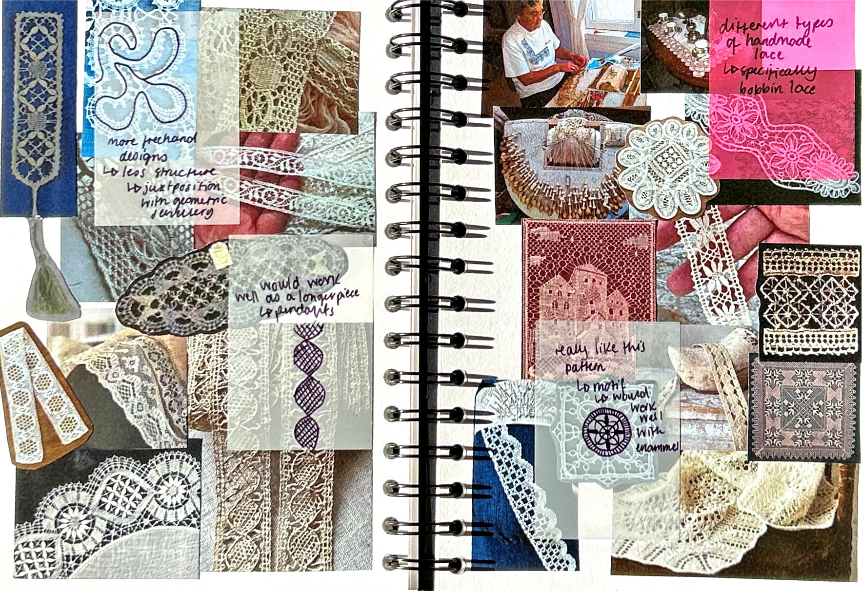 Started looking at bobbin lace for inspiration, as well as my own lace