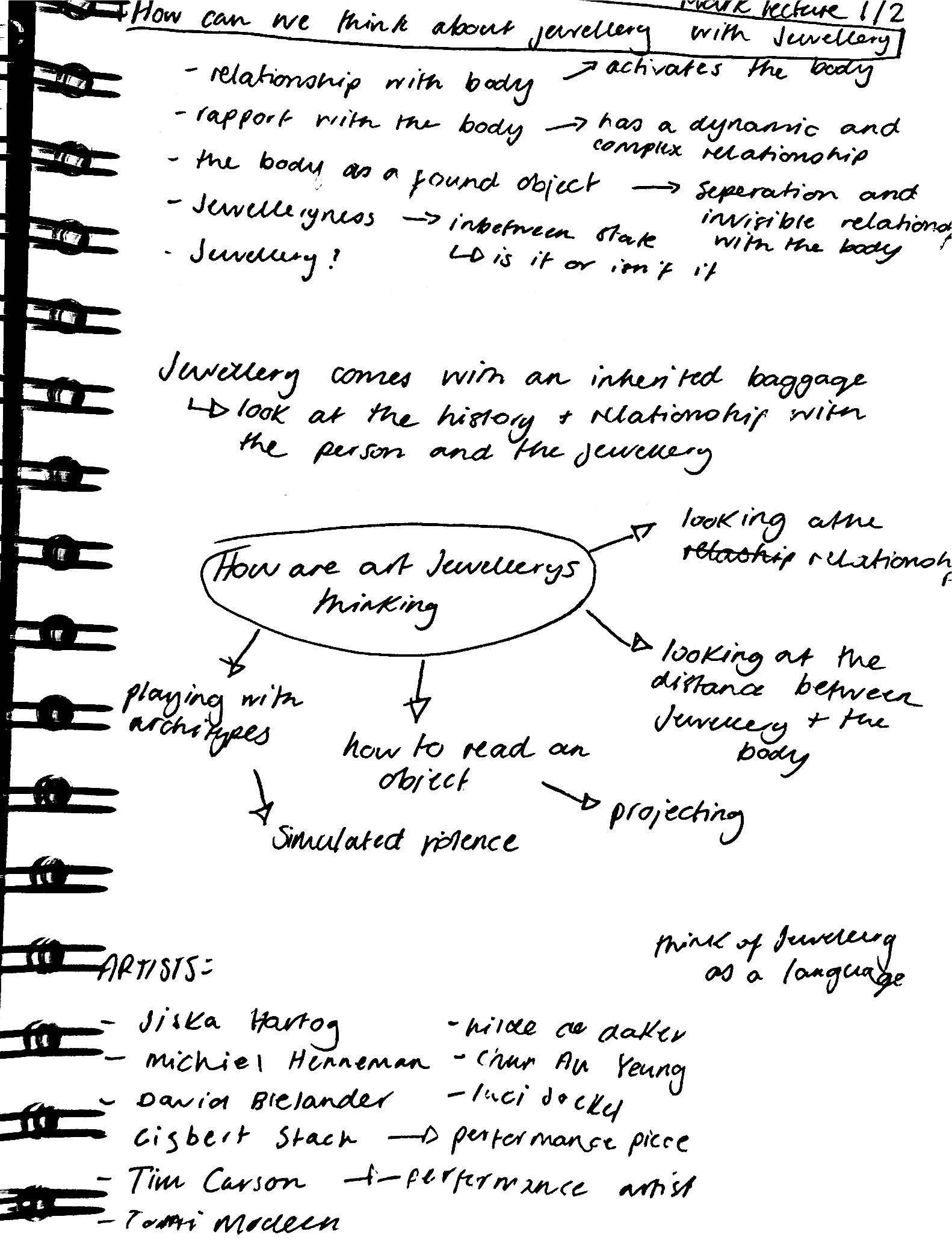 Mark jewellery session notes