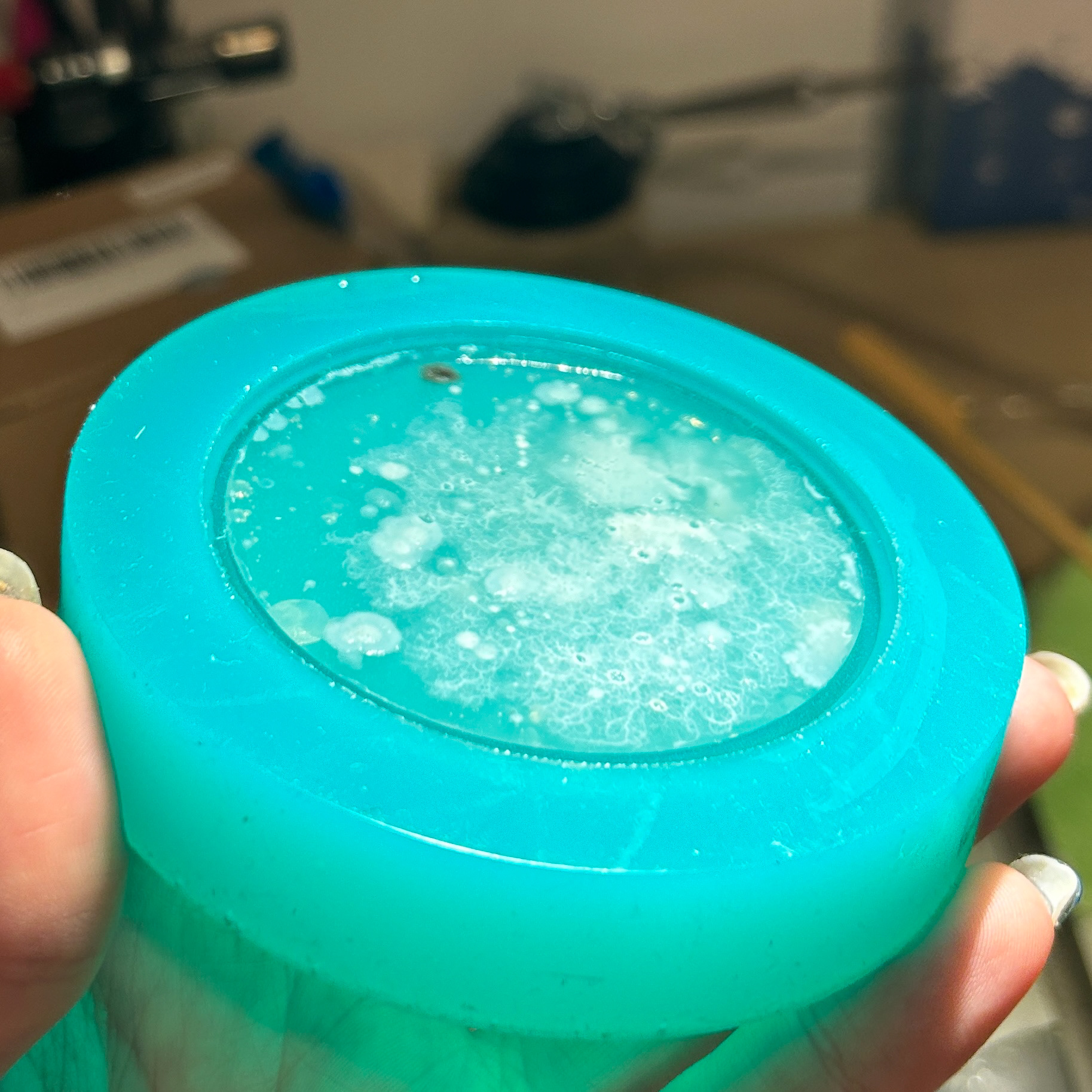 Cured resin in the silicone mould