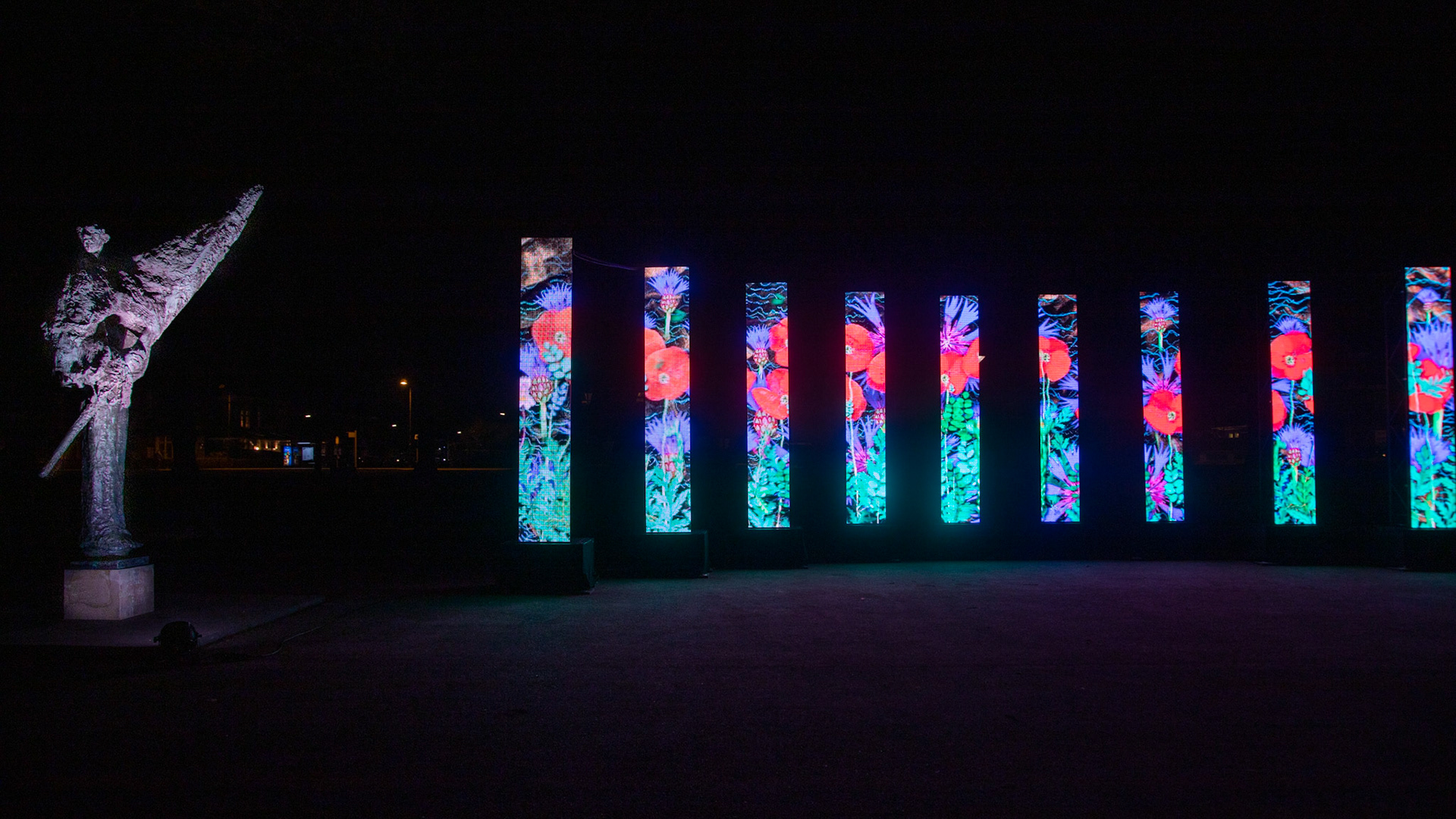 Lichtkunstwerk met de vaandeldrager