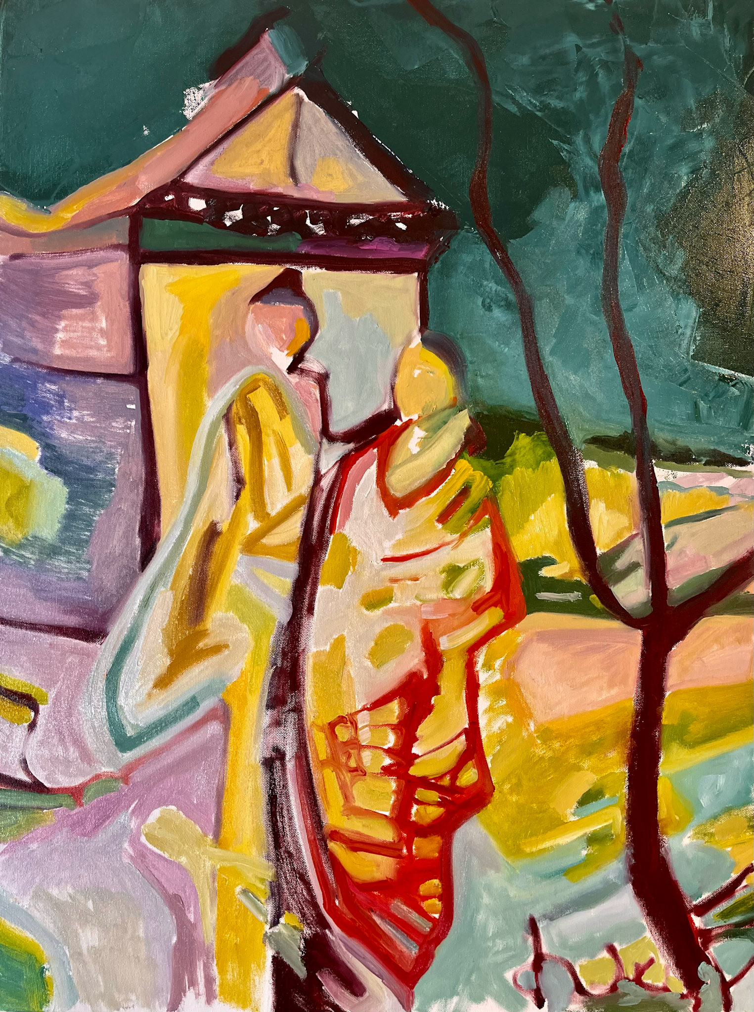 Oel Spachtel und Pinsel auf Gasso grundierter Leinwand