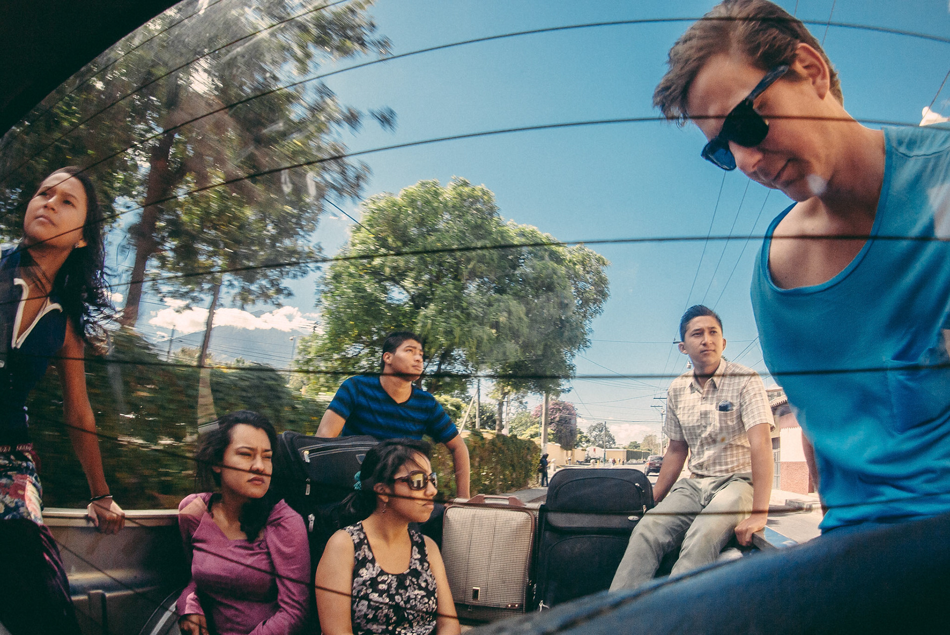 Riding in the back of the truck was comfortable in the heat of southern Guatemala; the 3-hour drive into the high mountains of central Guatemala was much colder!