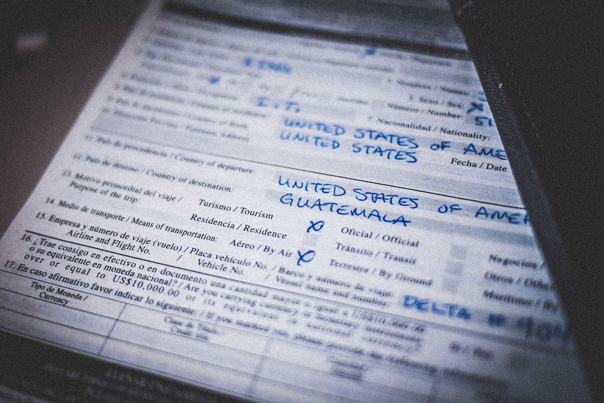 Other boredom-eliminating distractions included these handy customs forms!