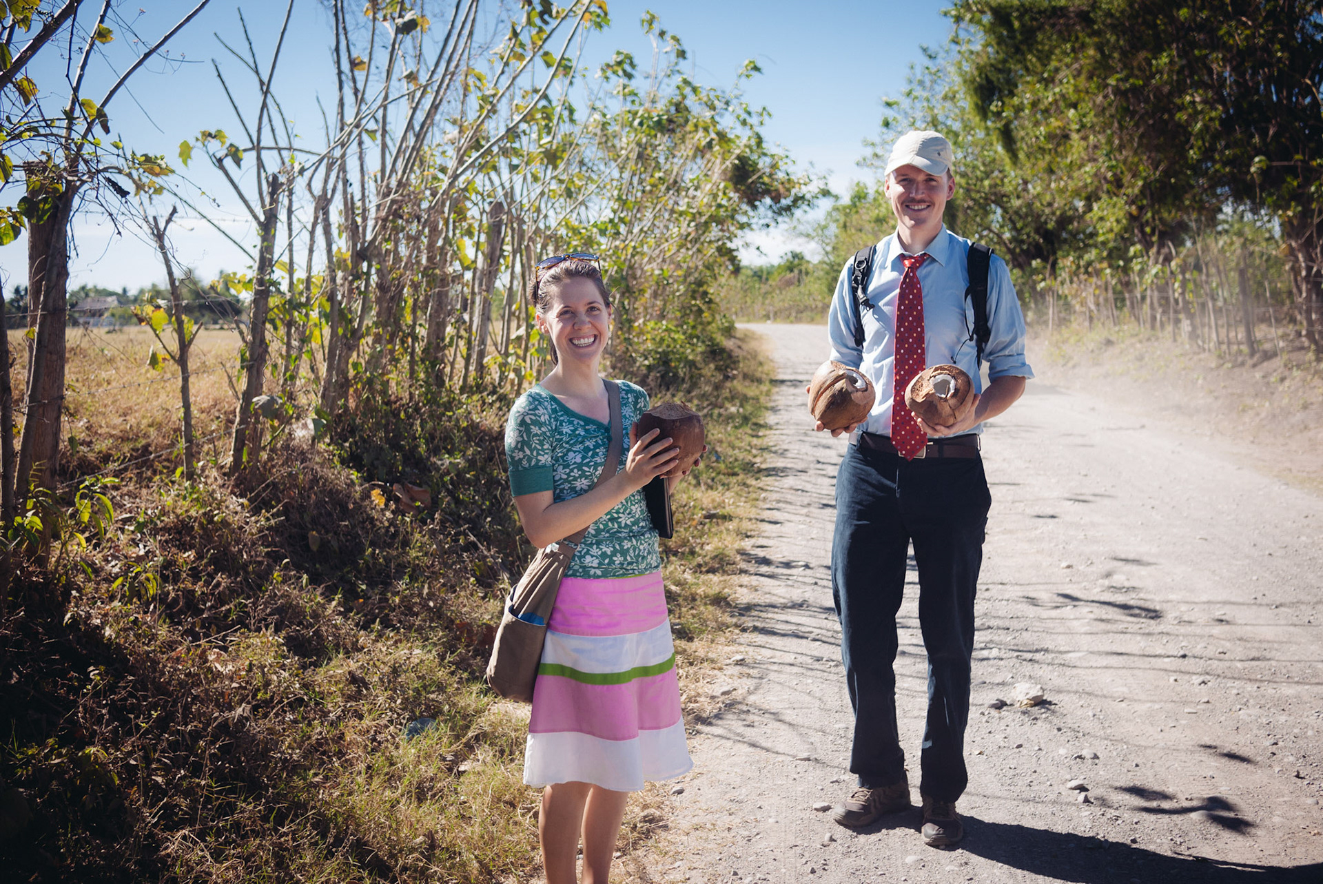 Tim & Kristy return from preaching at a home where they were given (forcibly!) some fresh coconut.