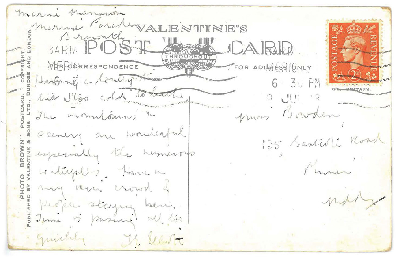 Image Courtesy of Liv Hedges [Back of Postcard, Digital Scan].