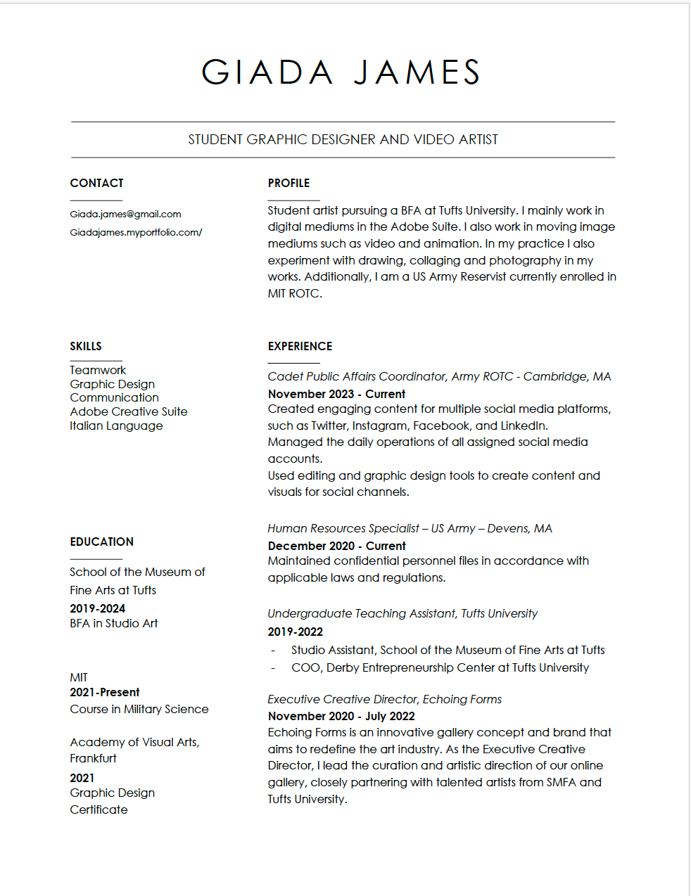 resume, giada, james