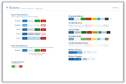 A component library of buttons for user interfaces.