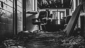 Office chair outside auditorium
