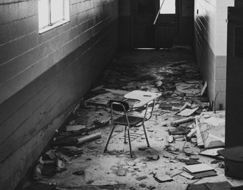 Desk and debris