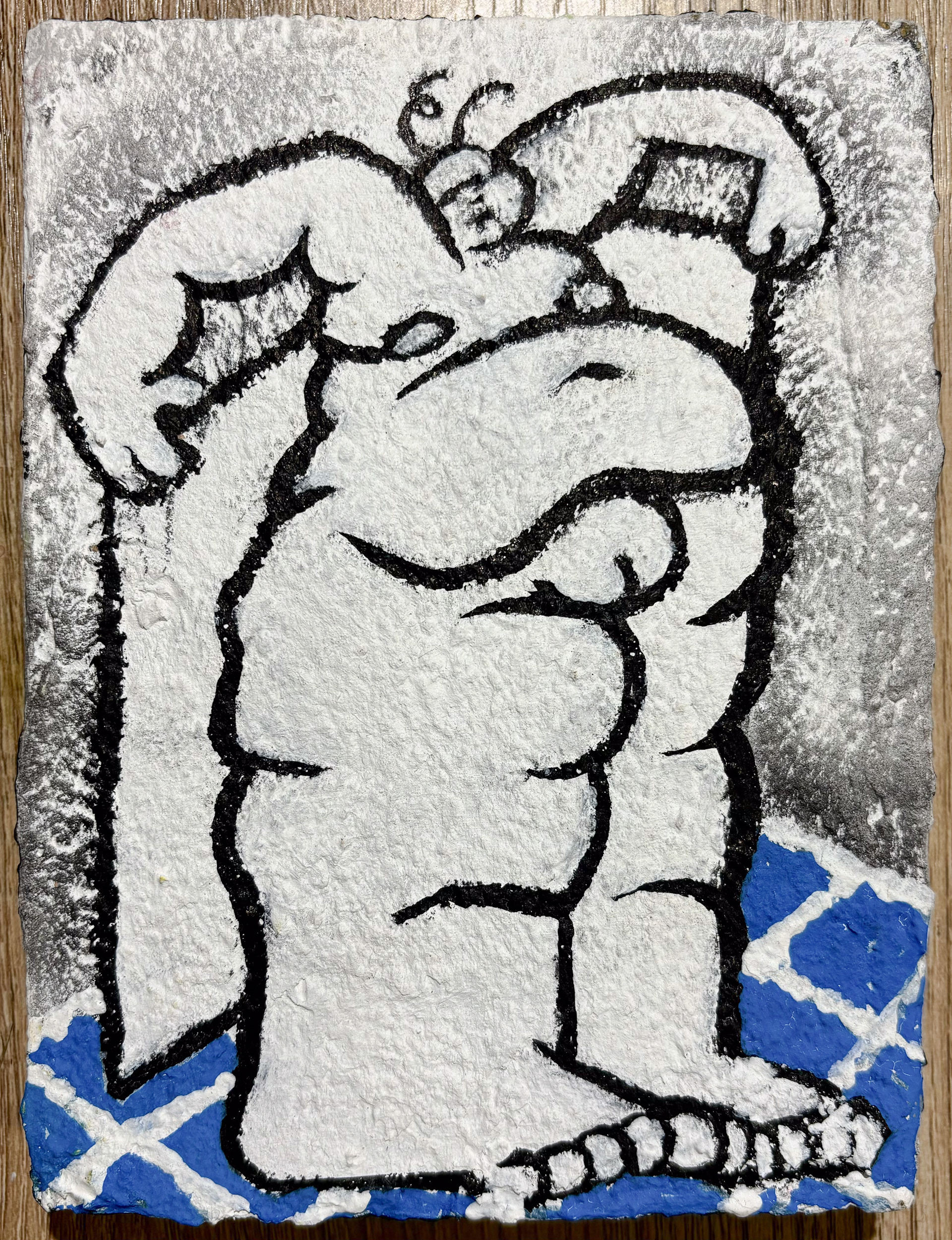 Ink, acrylic, and paint pen on wood block