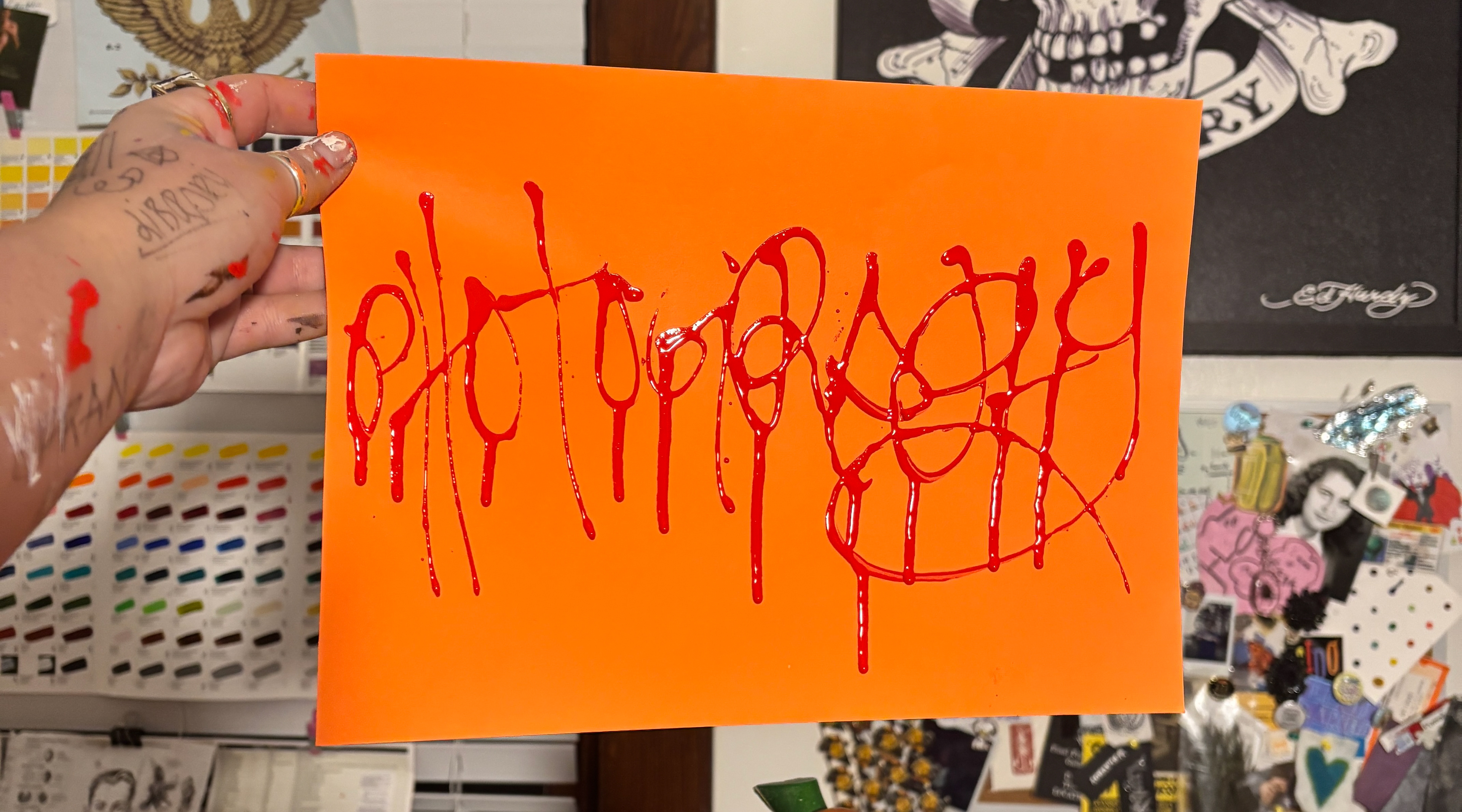 High gloss red on construction paper