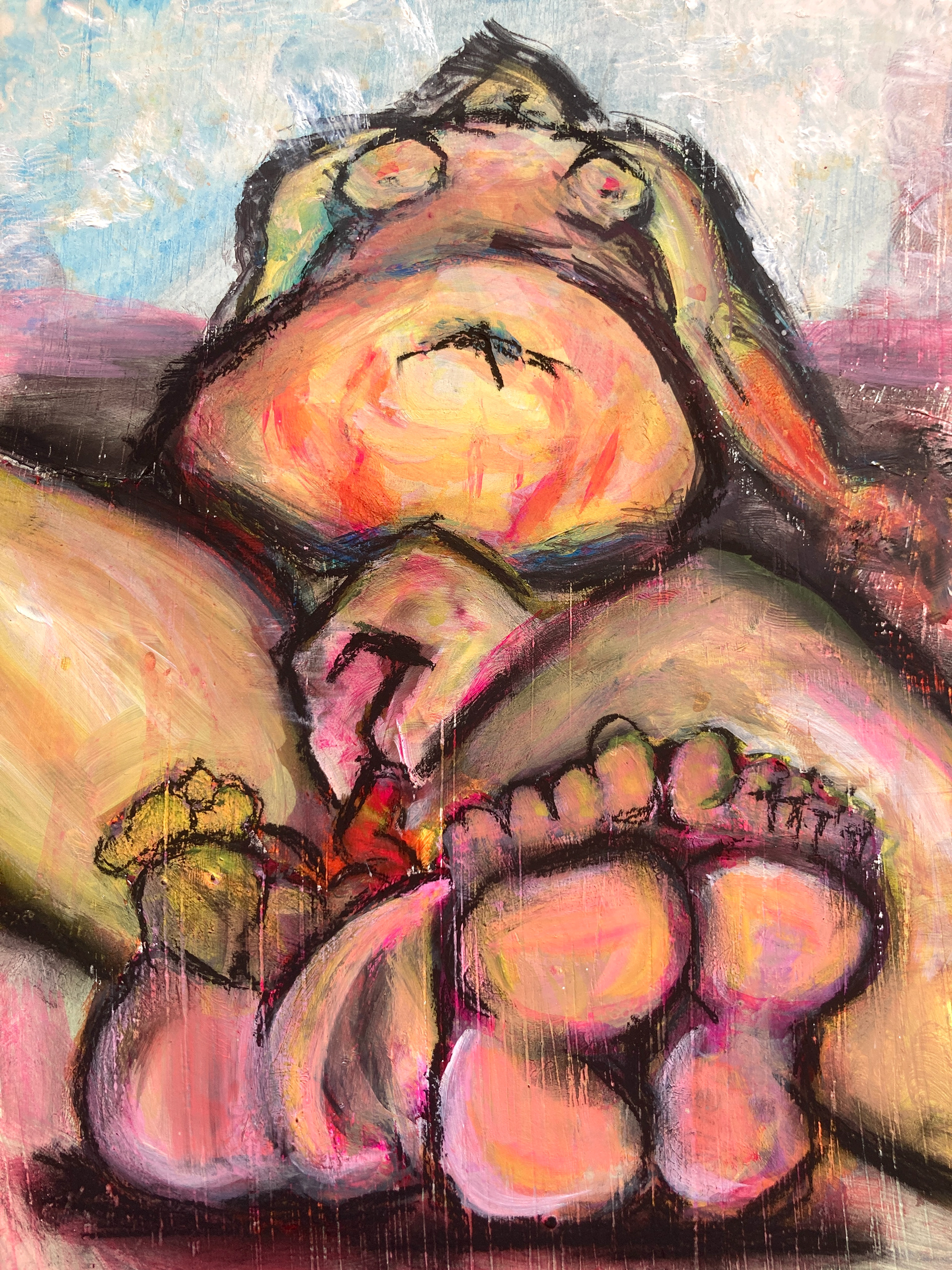 Acrylic and charcoal on wood panel