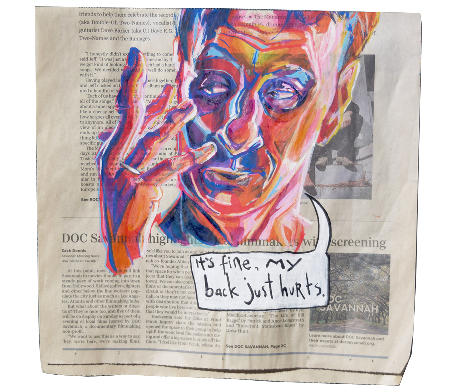 Tony Hawk, paint pen on newspaper